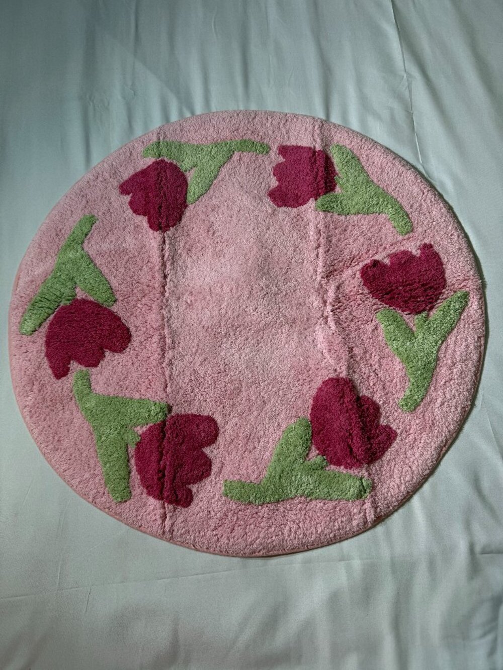 Summer & Rose Circle Tulip Bath Mat Pink Round Floral Rug 27 In NWT